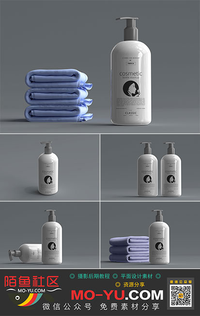 按压式大容量洗发水包装瓶产品展示样机模板平面设计